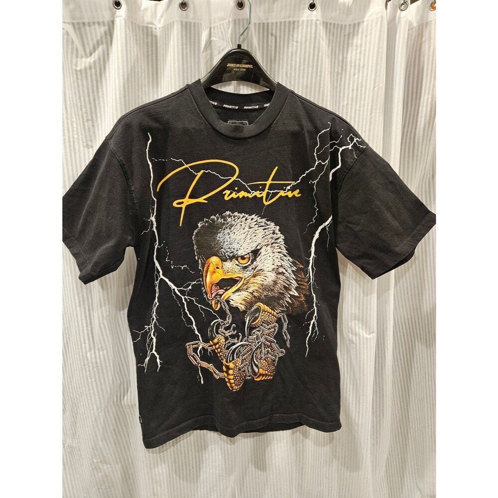 Primitive Black Tee with Gold & White Eagle Graphic Medium Skateboarding